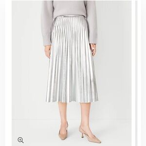 Ann Taylor Faux Leather Pleated Midi Skirt
